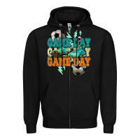 Black Game day lightning bolt soccer Zipper Hoodie - HowdyJamesFarm