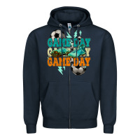 Navy Game day lightning bolt soccer Zipper Hoodie - HowdyJamesFarm