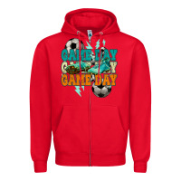 Red Game day lightning bolt soccer Zipper Hoodie - HowdyJamesFarm