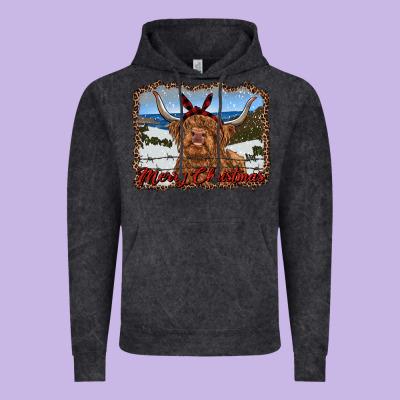 Merry Christmas Highland Cow With Farm Vintage Hoodie Designed By Ranaportraitstore