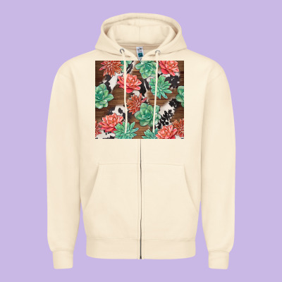 Succulents And Cowhide Zipper Hoodie Designed By Tumblerdesignbyshophia