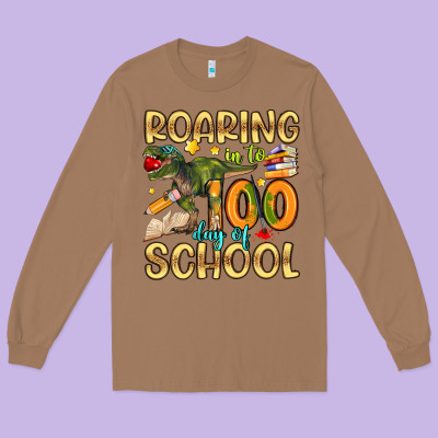 Roaring In To 100 Day Of School Long Sleeve Tee Designed By Artiststas