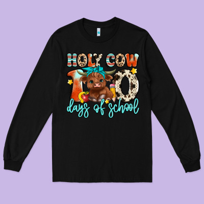 Holy Cow 100 Days Of School Long Sleeve Tee Designed By Artiststas