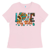 Bubblegum Pink love my tribe native american indian headdress Ladies Tee - Artiststas
