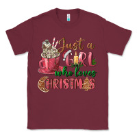 Burgundy Pink Just a girl who loves Christmas Classic Tee - NancyCooperArtShop