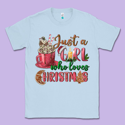 Pink Just A Girl Who Loves Christmas Classic Tee Designed By Nancycooperartshop