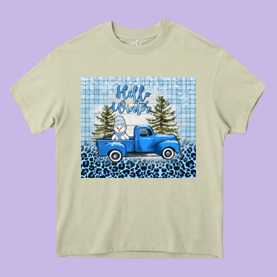 Hello Winter Snowman Truck Heavy Core Tee Designed By Adodesignshop
