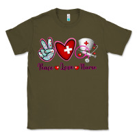 Army Green Peace Love Nurse Classic Tee - RanaPortraitStore