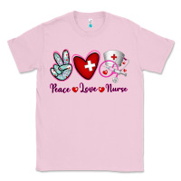 Bubblegum Pink Peace Love Nurse Classic Tee - RanaPortraitStore