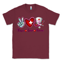Burgundy Peace Love Nurse Classic Tee - RanaPortraitStore