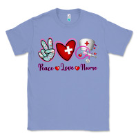 Colony Blue Peace Love Nurse Classic Tee - RanaPortraitStore