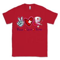 Red Peace Love Nurse Classic Tee - RanaPortraitStore