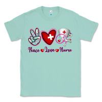 Seafoam Peace Love Nurse Classic Tee - RanaPortraitStore