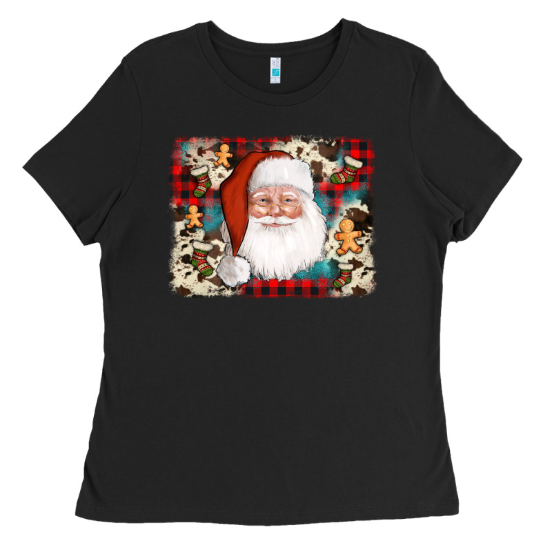 Cowhide Santa Cookie Socks Background Ladies Tee by AdoDesignShop | Teevron