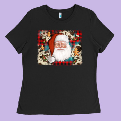 Cowhide Santa Cookie Socks Background Ladies Tee Designed By Adodesignshop