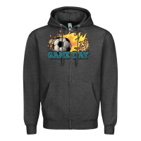 Charcoal Heather Game day Soccer leopard flames fireball Zipper Hoodie - HowdyJamesFarm