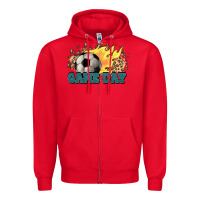 Red Game day Soccer leopard flames fireball Zipper Hoodie - HowdyJamesFarm