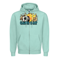 Seafoam Game day Soccer leopard flames fireball Zipper Hoodie - HowdyJamesFarm