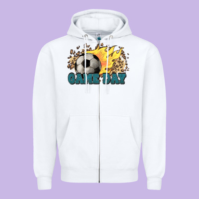 Game Day Soccer Leopard Flames Fireball Zipper Hoodie Designed By Howdyjamesfarm