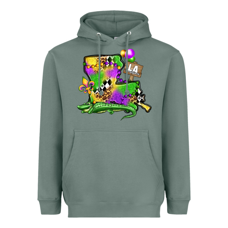 Louisiana Map Alligator Mardi Gras Olivia Heavyweight Hoodie by OliviaCreatesArt | Teevron