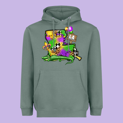 Louisiana Map Alligator Mardi Gras Olivia Heavyweight Hoodie Designed By Oliviacreatesart