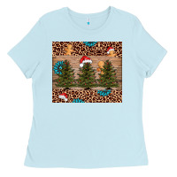 Baby Blue Christmas trees leopard Ladies Tee - AdoDesignShop