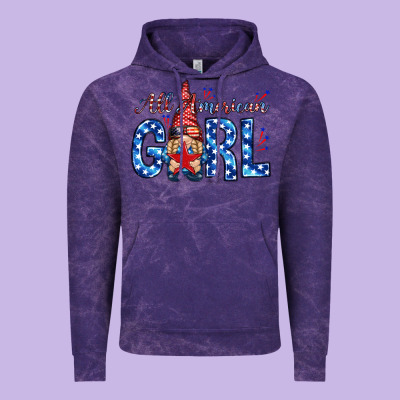 All American Girl With Gnome Vintage Hoodie Designed By Nancycooperartshop
