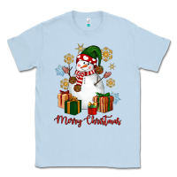 Dusty Blue Snowman Merry Christmas Classic Tee - NancyCooperArtShop
