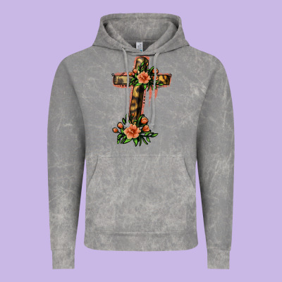 Flower Cross Vintage Hoodie Designed By Jasminsmagicworld