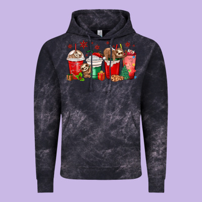 Christmas Sloth Coffee Cups Vintage Hoodie Designed By Maliassmallbusiness