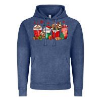 Vintage Denim christmas sloth coffee cups Vintage Hoodie - MaliasSmallBusiness