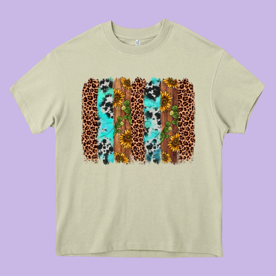 Sunflower Cactus Leopard Brushstroke Heavy Core Tee Designed By Adodesignshop