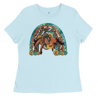 Baby Blue bucking bronco rodeo rainbow Ladies Tee - Artiststas