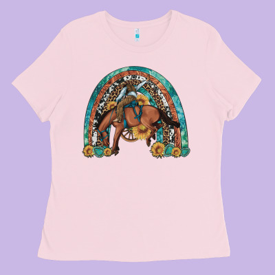 Bucking Bronco Rodeo Rainbow Ladies Tee Designed By Artiststas