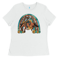 White bucking bronco rodeo rainbow Ladies Tee - Artiststas