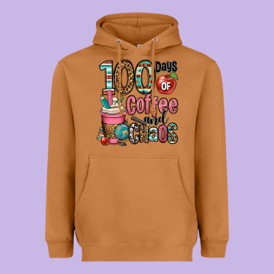 Hundred Days Of Coffee And Chaos Heavyweight Hoodie Designed By Oliviacreatesart