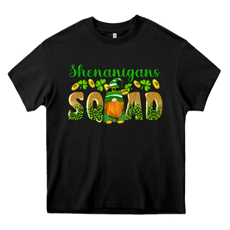 Shenanigans Squad Gnomes Shamrock Gold Leopard Glitter Heavy Core Tee by Artiststas | Teevron
