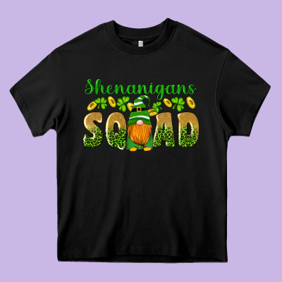 Shenanigans Squad Gnomes Shamrock Gold Leopard Glitter Heavy Core Tee Designed By Artiststas