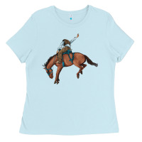 Baby Blue bucking bronco cowboy rodeo Ladies Tee - Artiststas