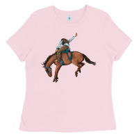 Bubblegum Pink bucking bronco cowboy rodeo Ladies Tee - Artiststas