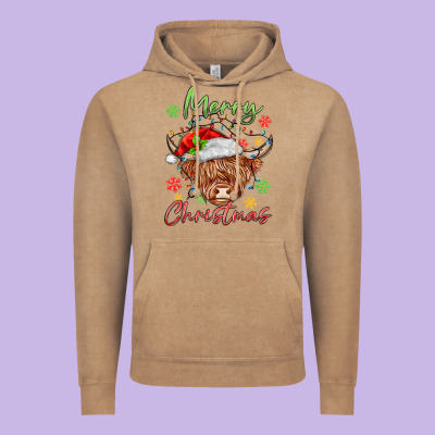 Merry Christmas Cow Vintage Hoodie Designed By Maliassmallbusiness