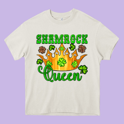 Shamrock Queen Crown Leopard Glitter Heavy Core Tee Designed By Artiststas