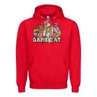 Red game day baseball leopard Zipper Hoodie - HowdyJamesFarm