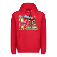 Red Oh how he loves us Easter Day Premium Hoodie - CowGirlArtShop