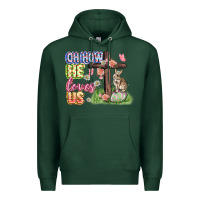 Sports Green Oh how he loves us Easter Day Premium Hoodie - CowGirlArtShop