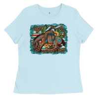 Baby Blue bucking bronco cowboy rodeo cactus and sunflowers Ladies Tee - Artiststas