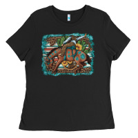 Black bucking bronco cowboy rodeo cactus and sunflowers Ladies Tee - Artiststas