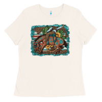 Bone bucking bronco cowboy rodeo cactus and sunflowers Ladies Tee - Artiststas