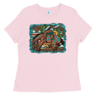 Bubblegum Pink bucking bronco cowboy rodeo cactus and sunflowers Ladies Tee - Artiststas
