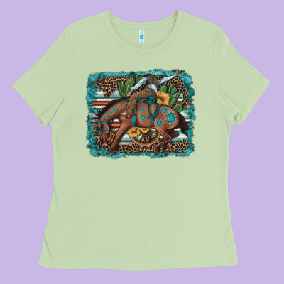 Bucking Bronco Cowboy Rodeo Cactus And Sunflowers Ladies Tee Designed By Artiststas